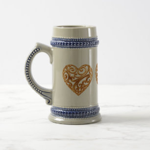 Jarra De Cerveza Corazón Dorado Atemporal Símbolo de Amor