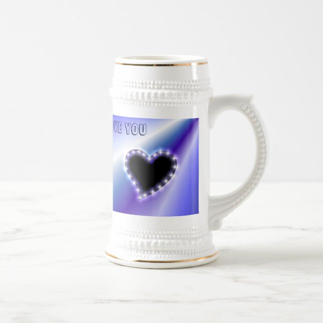 Jarra De Cerveza Corazón negro con estrellas en arcoiris rosado mor (Derecha)