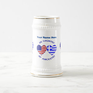 Jarra De Cerveza Corazones griegos personalizados de EE. UU. y asce