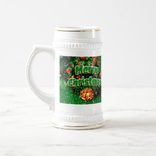 Jarra De Cerveza Correspondiente Green Merry Christmas Gold Bells