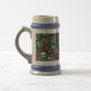Jarra De Cerveza Cráneo de flores