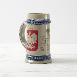 Jarra De Cerveza Crest de Polonia (Escudo de Armas) Personalizado