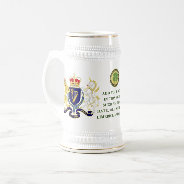 Jarra De Cerveza Cresta de IRLANDA Personalizada  (Anverso izquierdo)