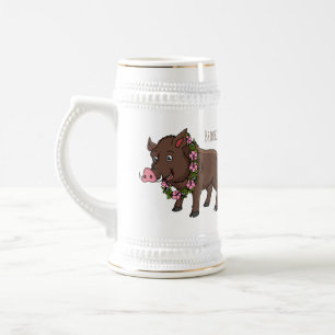 Jarra De Cerveza Cría de jabalí y flores de personalizado