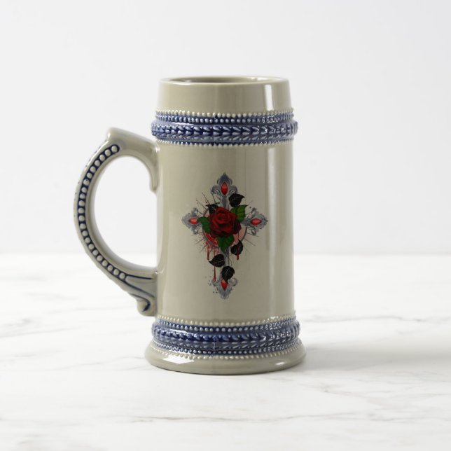 Jarra De Cerveza Cruz de Plata con una Rosa Roja (Izquierda)