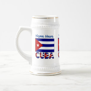 Jarra De Cerveza Cuba y Bandera Cubana Azul Oscuro Personalizados 