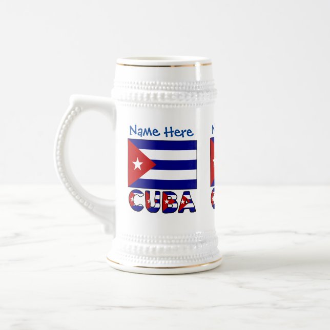 Jarra De Cerveza Cuba y la bandera azul oscura de Cuba personalizad (Izquierda)
