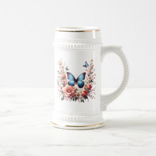 Jarra De Cerveza Cumpleaños Feliz Personalizado Floral Mariposa-962