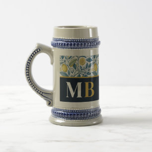 Jarra De Cerveza Custom Elegant Mediterranean Lemon Botanical Navy
