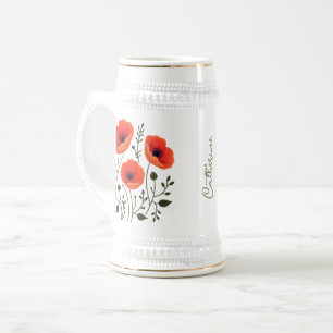 Jarra De Cerveza Custom Modern Watercolor Coral Poppies