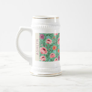 Jarra De Cerveza Custom Name Wildflower Floral Cottagecore Personal