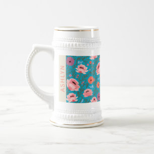 Jarra De Cerveza Custom Name Wildflower Floral Cottagecore Personal