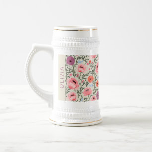 Jarra De Cerveza Custom Name Wildflower Floral Cottagecore Personal