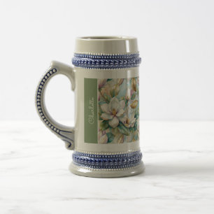 Jarra De Cerveza Custom Pattern Elegant Magnolia Flowers