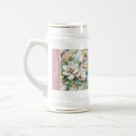 Jarra De Cerveza Custom Pattern Elegant Magnolia Flowers