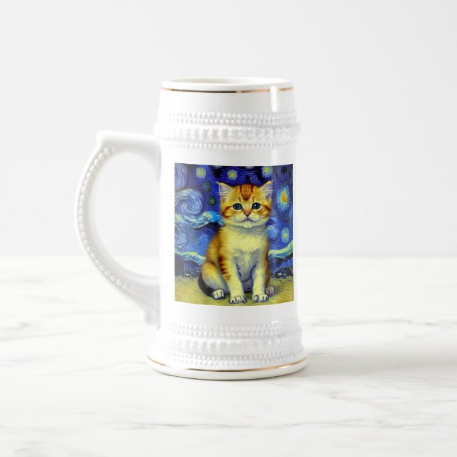 Jarra De Cerveza Cute Kitten Starry Night Van Gogh (Izquierda)