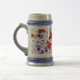 Jarra De Cerveza Cute pattern of birds and flowers