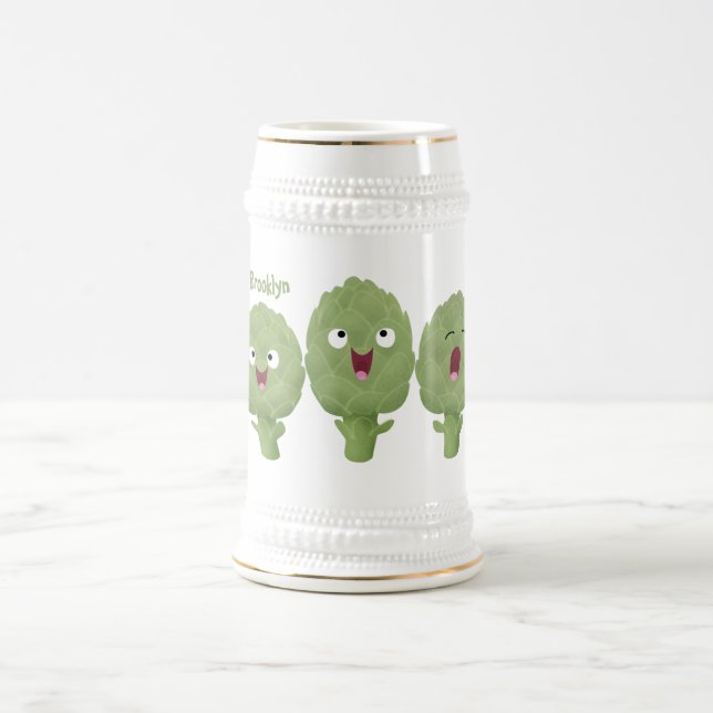 Jarra De Cerveza Cute singing artichokes vegetable cartoon (Centro)