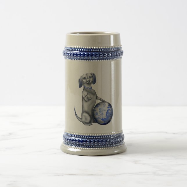 Jarra De Cerveza Dachshund azul Stein del sauce (Centro)