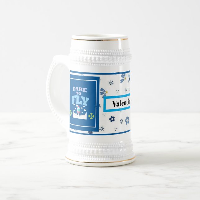 Jarra De Cerveza Dare to Fly Mug – Blue Floral Inspirational Patter (Anverso izquierdo)