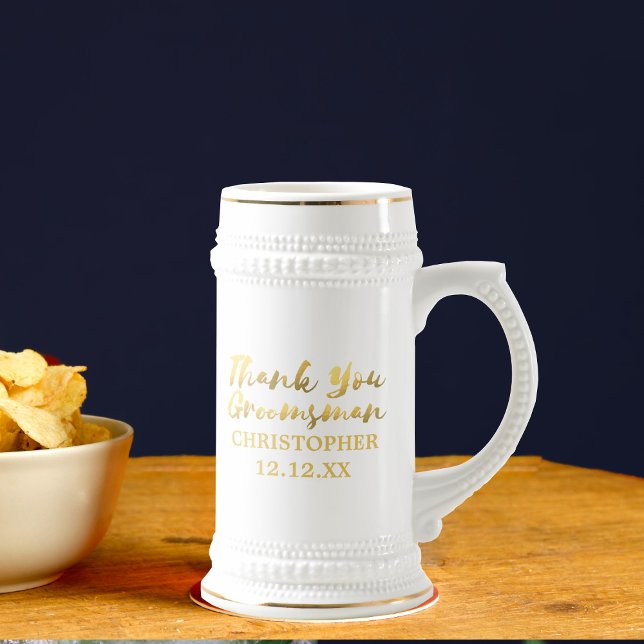Jarra de cerveza de agradecimiento para padrino de (Add your Groomsman's name and your wedding date for a lovely memento of a very special day)