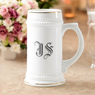 Jarra de Cerveza de Cerámica Blanca con Iniciales 