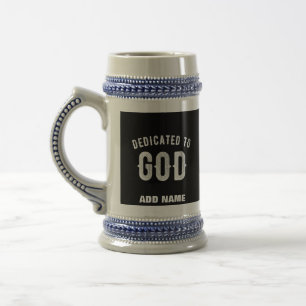 JARRA DE CERVEZA DEDICADO A DIOS PERSONALIZABLE GUAY TEXTO BLANCO