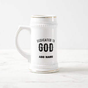 JARRA DE CERVEZA DEDICADO A DIOS PERSONALIZABLE GUAY TEXTO NEGRO