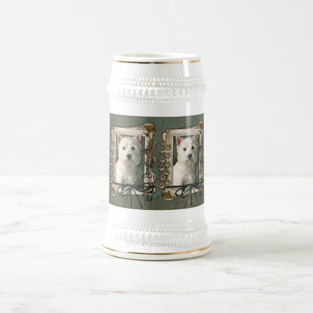Jarra De Cerveza Día de padres - patas de piedra - Westie (Centro)
