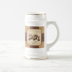 Jarra De Cerveza Dibujo de ajedrez de piezas antiguas arte. Regalo 