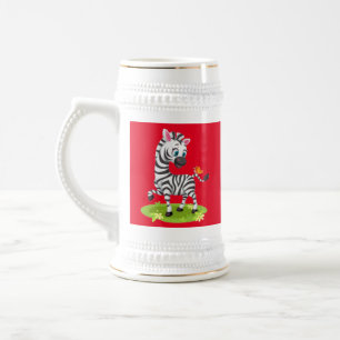 Jarra De Cerveza Dibujo de cebra bebé con mariposa-23960
