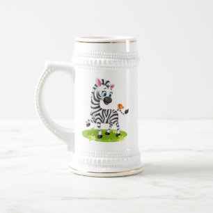 Jarra De Cerveza Dibujo de cebra bebé con mariposa-23960