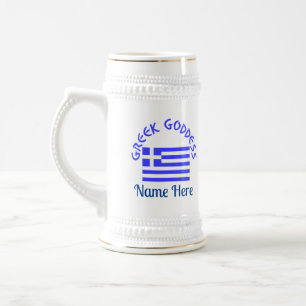 Jarra De Cerveza Diosa griega y bandera de Grecia