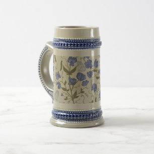 Jarra De Cerveza Diseño de cottagecore azul y crema de guisantes du