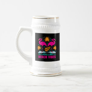 Jarra De Cerveza Diseño de Flamencos Rosas Beach Vibes