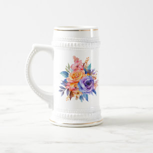 Jarra De Cerveza Diseño de flores de rosa acuarela-58392