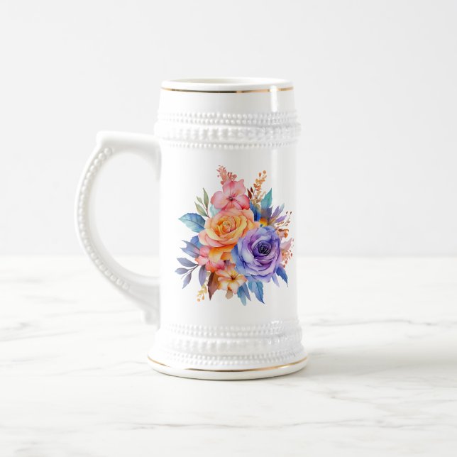 Jarra De Cerveza Diseño de flores de rosa acuarela-58392 (Izquierda)