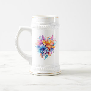 Jarra De Cerveza Diseño de flores florales acuarela-24683