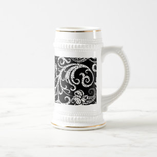 Jarra De Cerveza Diseño de fondo de flores dálmatas negras