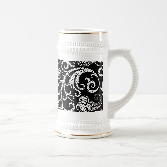 Jarra De Cerveza Diseño de fondo de flores dálmatas negras (Derecha)