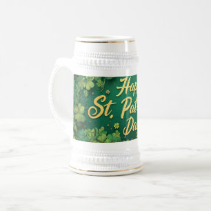 Jarra De Cerveza Diseño de trébol del día feliz de San Patricio