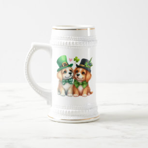 Jarra De Cerveza Diseño del Día de San Patricio de Perros Lindos-67