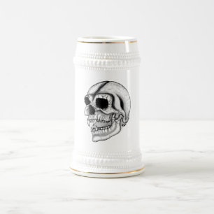 Jarra De Cerveza Diseño en blanco y negro del cráneo de vampiros