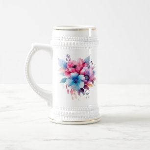 Jarra De Cerveza Diseño floral de flores de acuarela