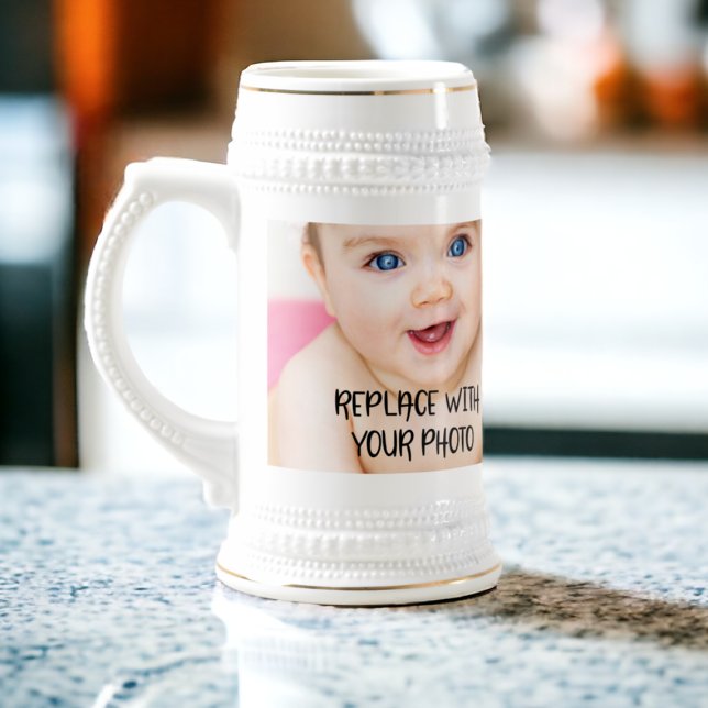 Jarra De Cerveza Diseño sencillo único y personalizado (Easy design unique one of a kind personalized beer stein from Ricaso. Great photo gift keepsake idea)