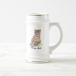 Jarra De Cerveza Divertido "Cougar Bait" con acuarela animal