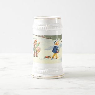 Jarra De Cerveza Dos niños y un perro