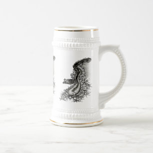 Jarra De Cerveza Dragón chino, diseño blanco y negro en tatuostyl