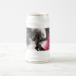Jarra De Cerveza Dragón Negro - Criatura Fantástica Mítica Cielo Ro