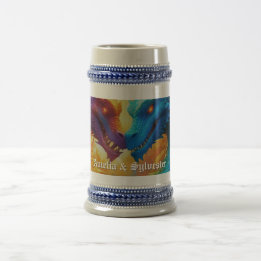 Jarra De Cerveza Dragones coloridos enamorados